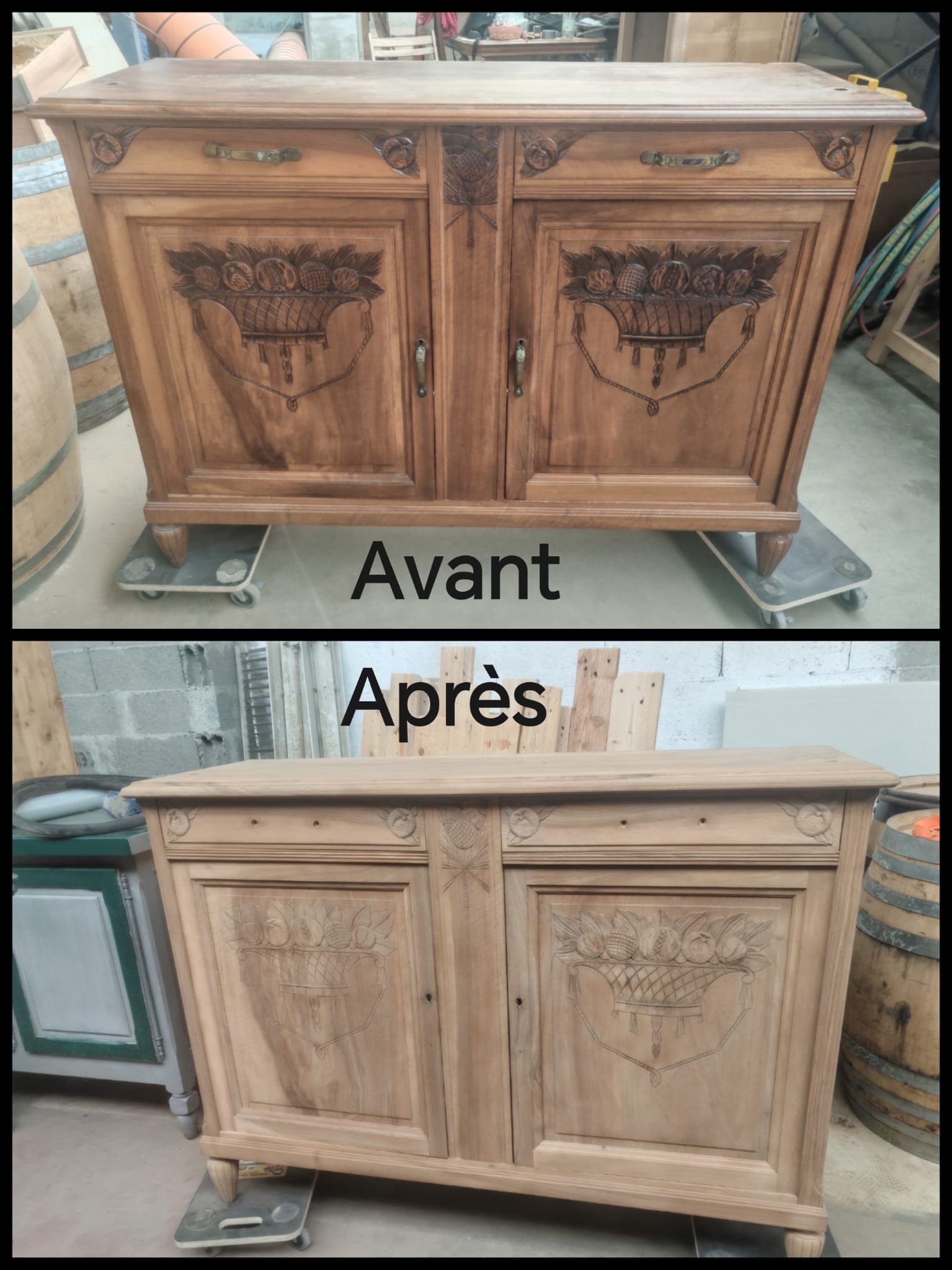 Commode avant et après décapage