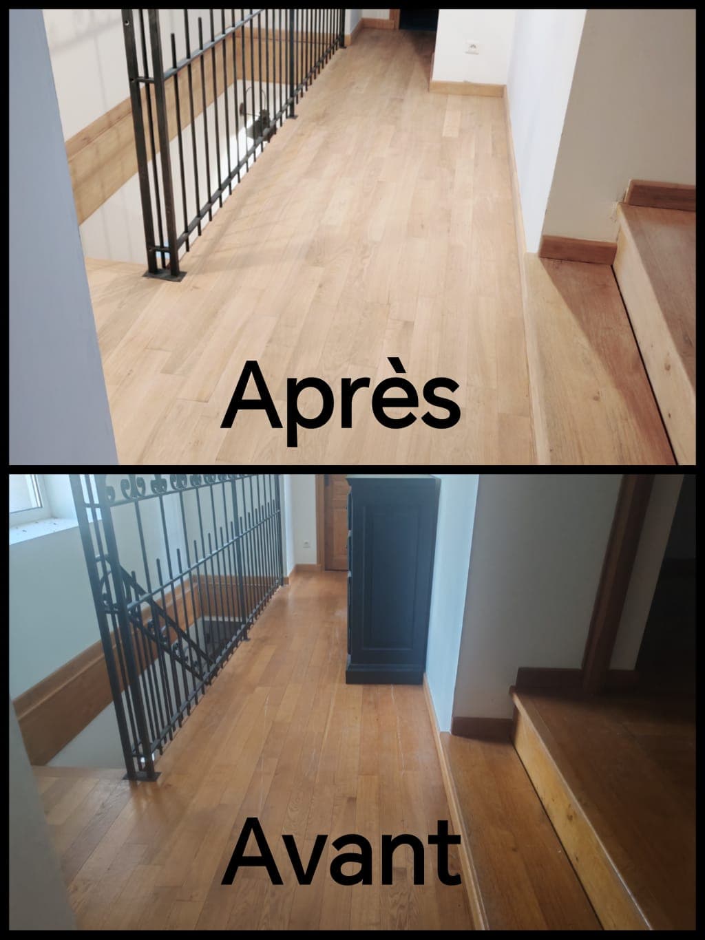 Sol bois avant et après décapage