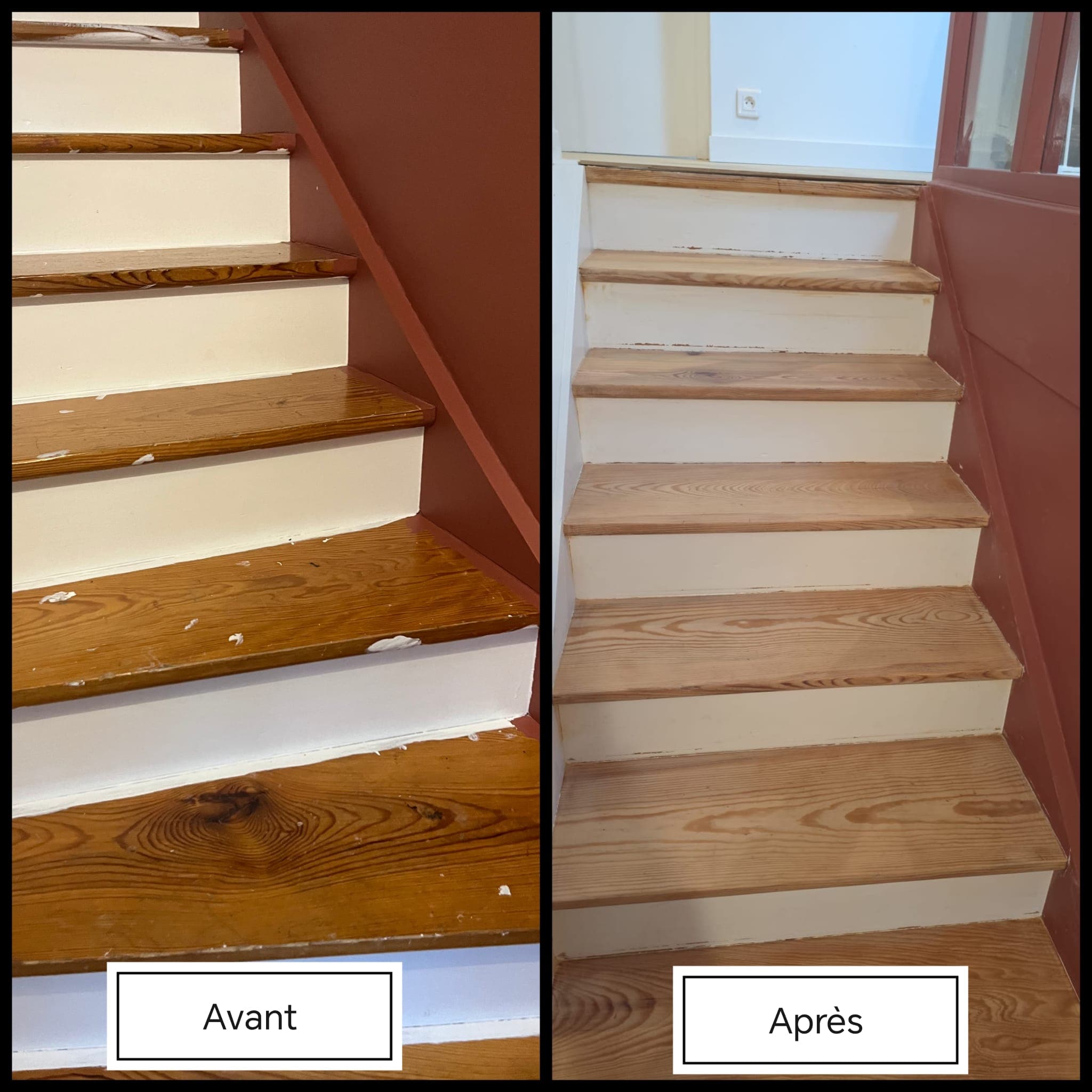 Escalier en bois décapé par aérogommage