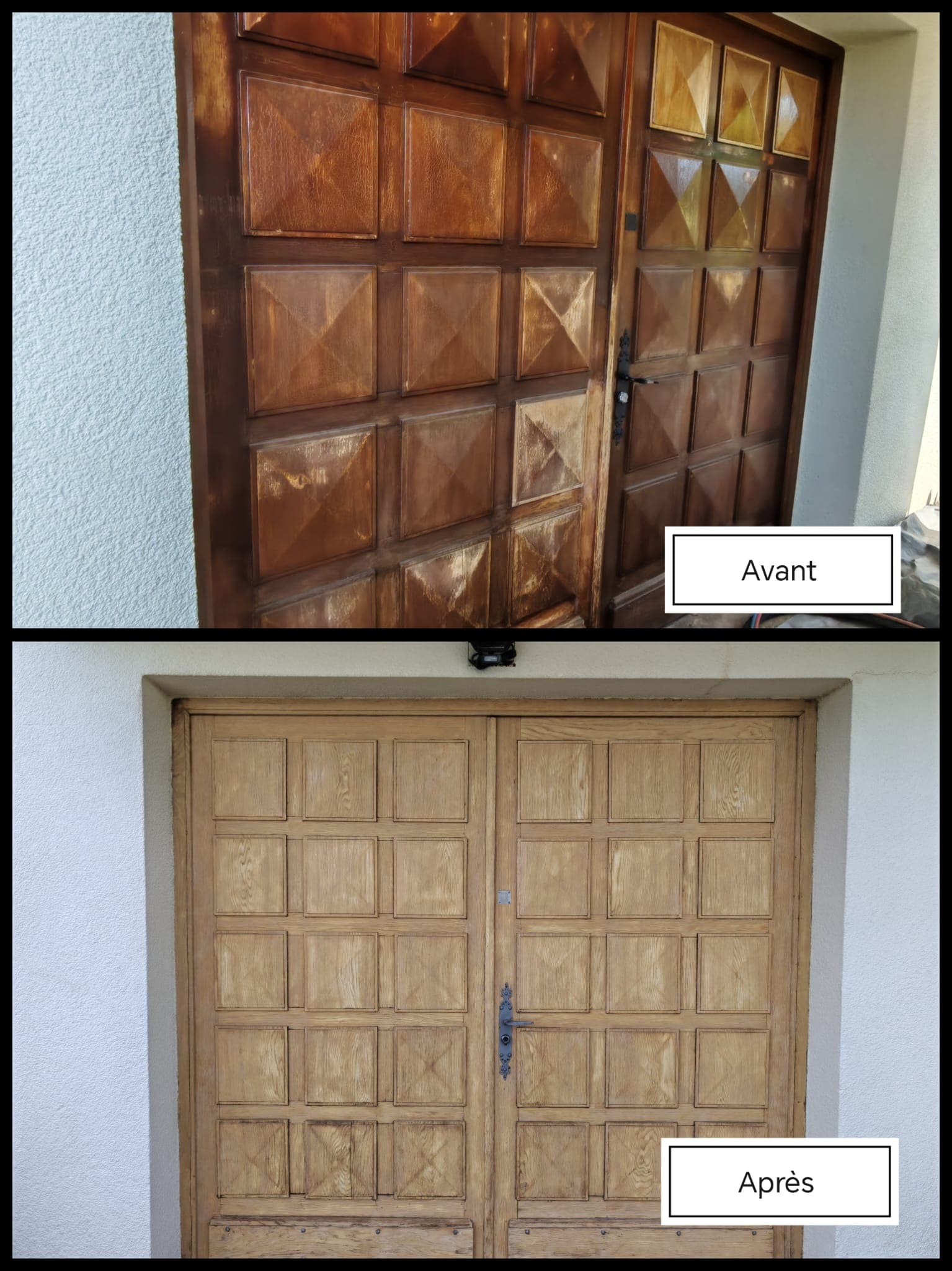 Porte en bois décapée par aérogommage