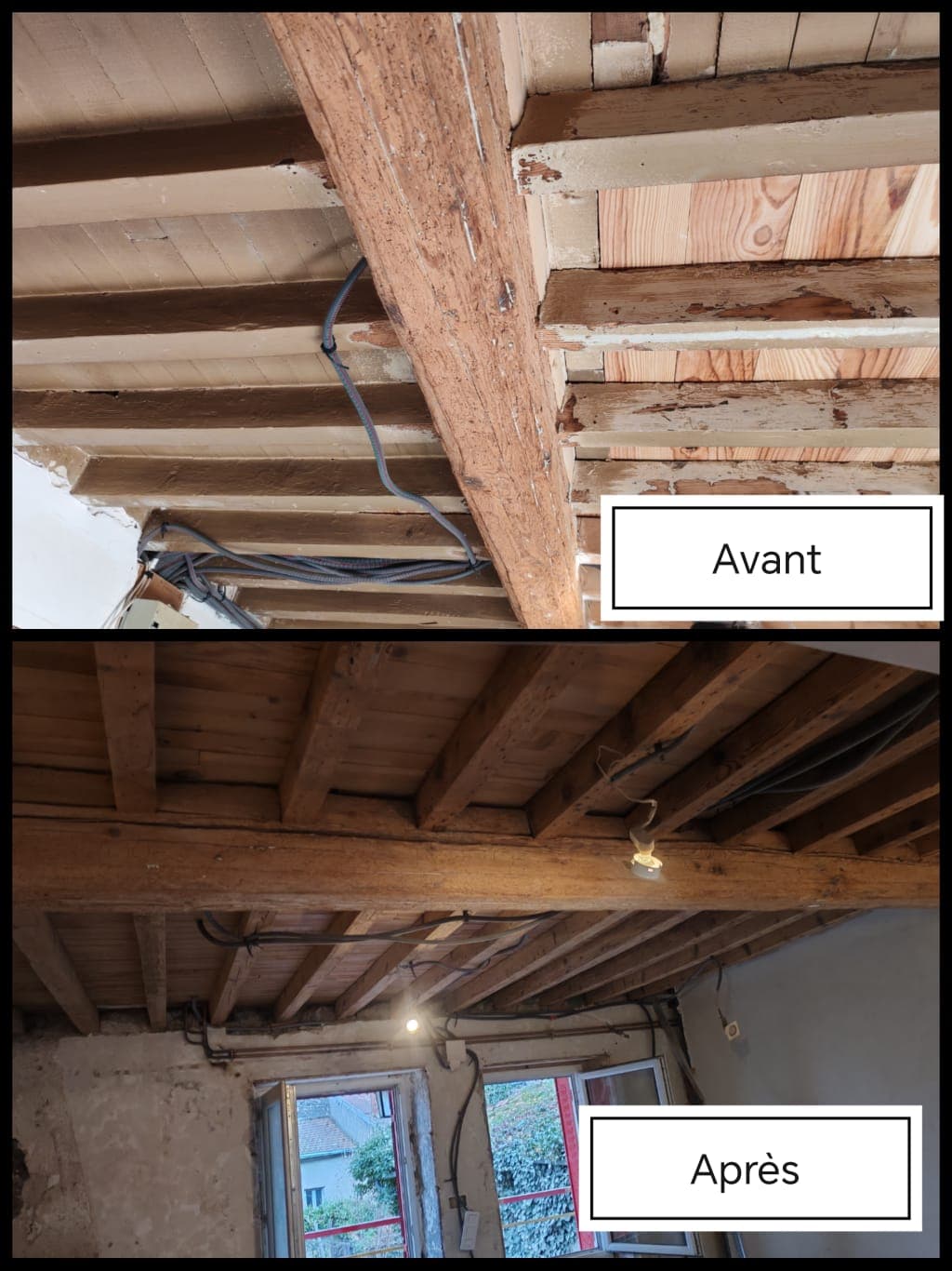 Poutre avant et après aérogommage
