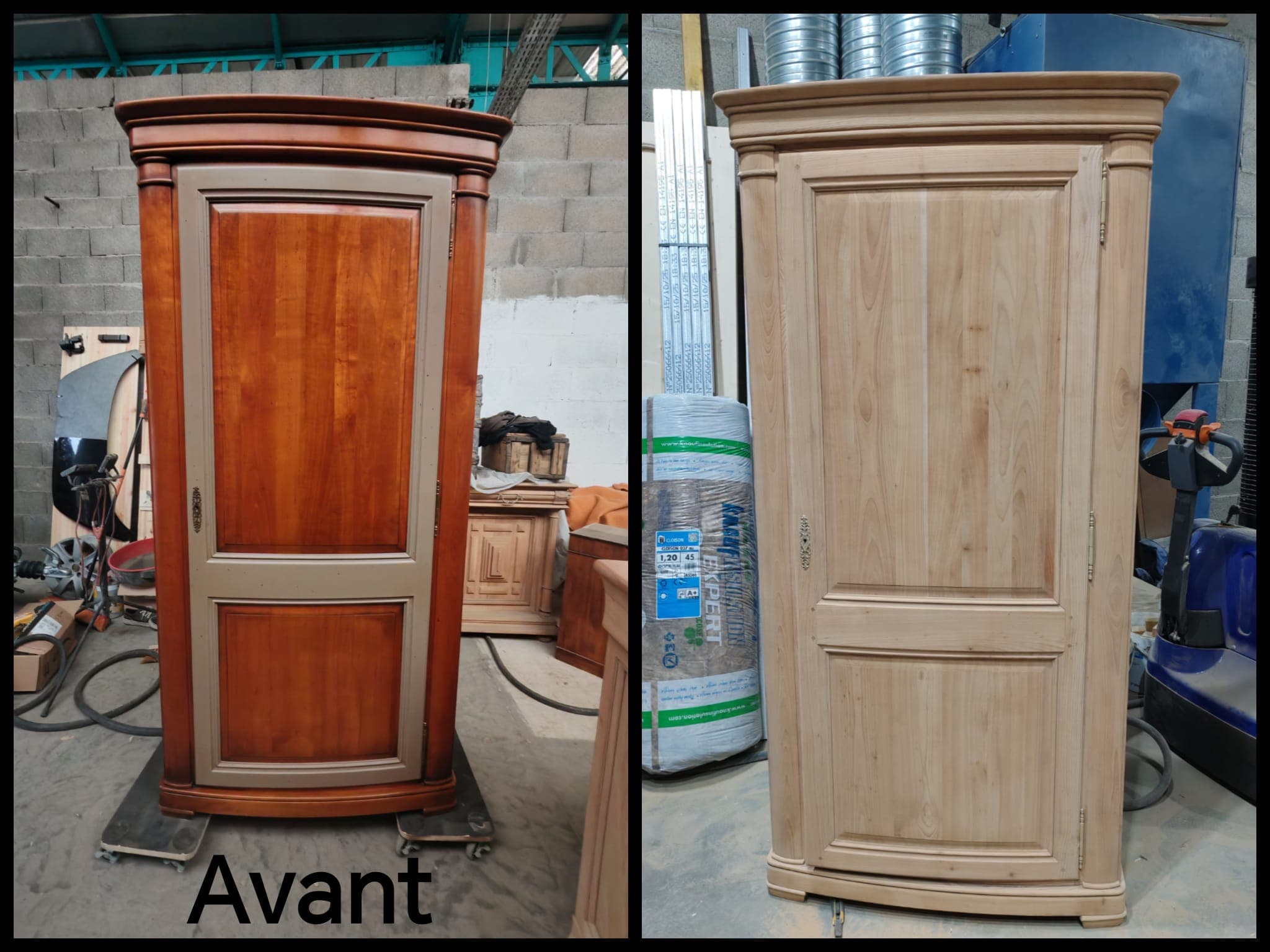 Porte en bois avant et après aérogommage
