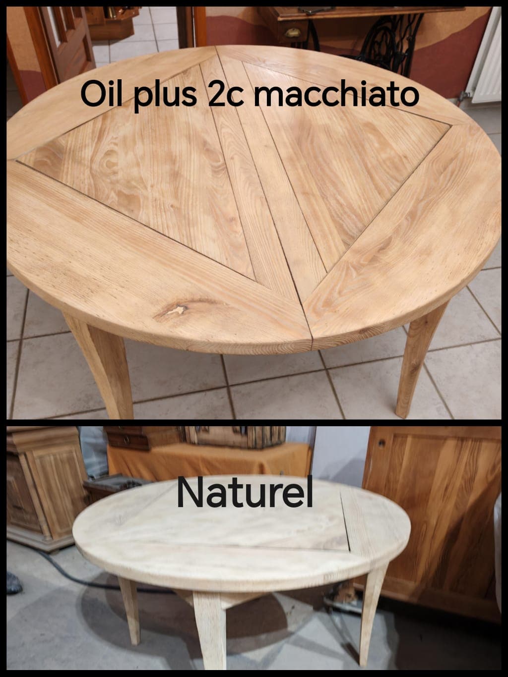 Table en bois avant et après décapage