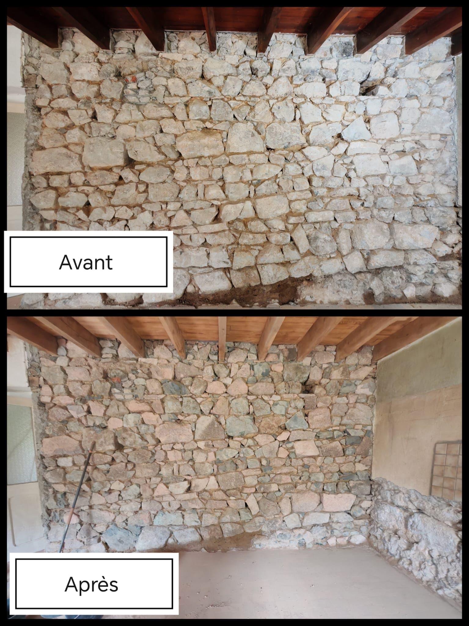Mur en pierre nettoyé par aérogommage
