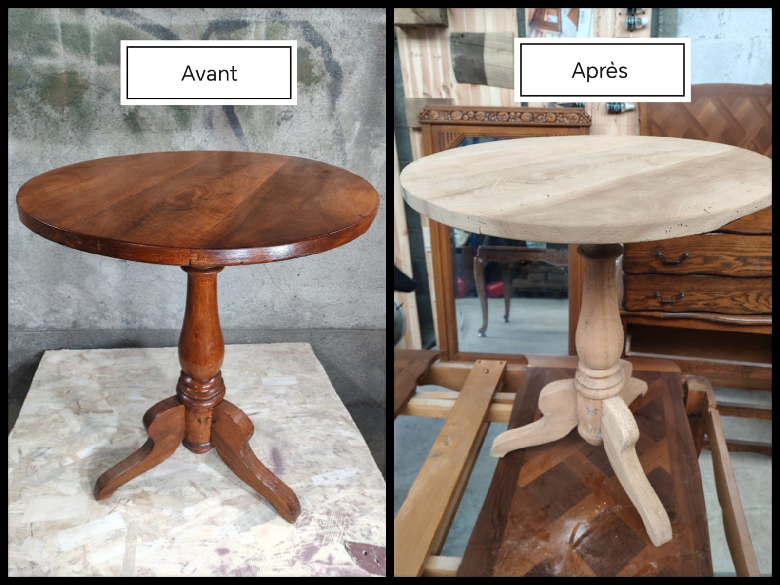 Table en bois décapée par aérogommage